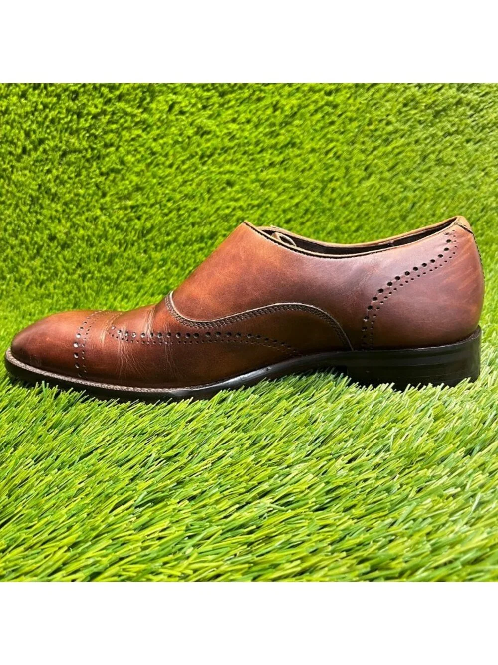 Johnston & Murphy Men Size 8 Brown Classic Leather Single Monk Strap Dress Shoes